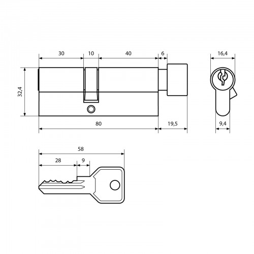 Стандарт Z.I.80В-5K (30x10x40B) CP 5кл англ.ключ/верт. Цилиндровый механизм(120,12)