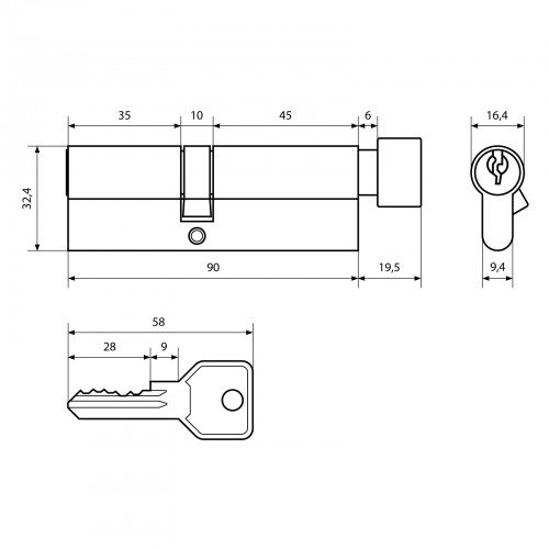 Стандарт Z.I.90В-5K (35x10x45B) CP 5кл англ.ключ/верт. Цилиндровый механизм(120,12)