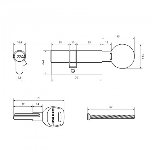 АЛЛЮР HD FG 70-5К CP (30x40G) хром перф.кл/верт Цилиндровый механизм (50,10)