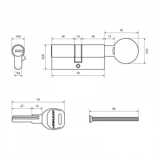 АЛЛЮР HD FG 70-5К CP (35x35G) хром перф.кл/верт Цилиндровый механизм (50,10)