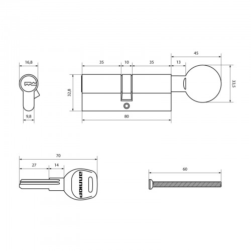 АЛЛЮР HD FG 80-5К BP (40x40G) латунь перф.кл/верт БЛИСТЕР Цилиндровый механизм (60,50,10)