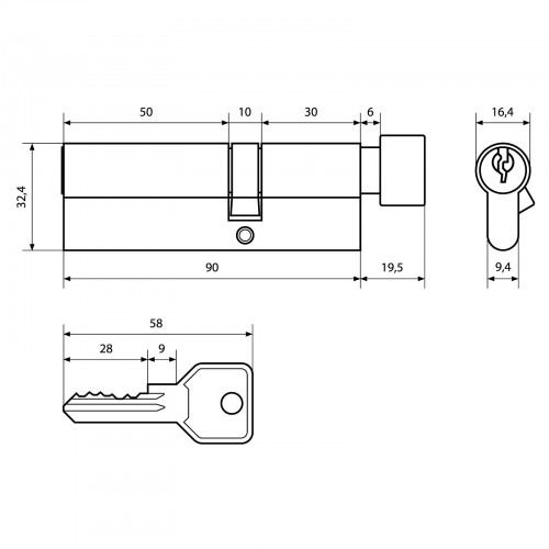 Стандарт Z.I.90В-5K (30Bx10x50) CP 5кл англ.ключ/верт. Цилиндровый механизм(120,12)