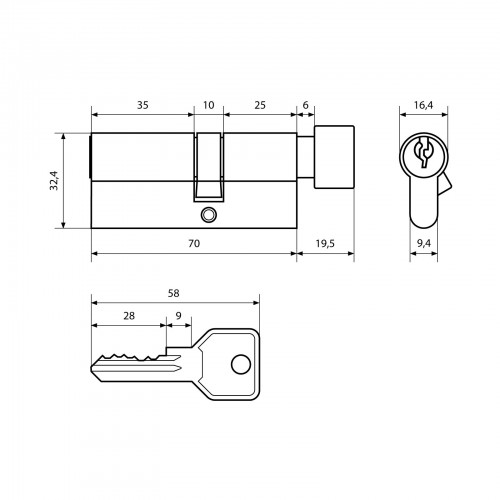 Стандарт Z.I.70В-5K (25Bx10x35) CP 5кл англ.ключ/верт. Цилиндровый механизм(120,12)