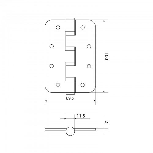 СТАНДАРТ 100х70х2,5 4BB (R14) SN мат.никель Петля дверная 1 шт (100,20)