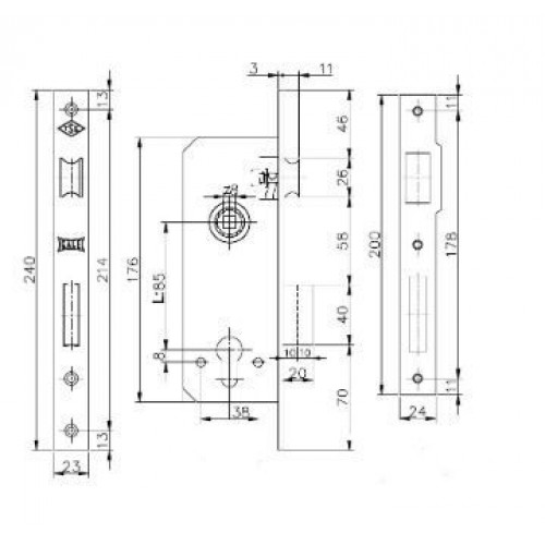 KALE 152/R 60mm W/B б/о б/накл.латунь б/мех.секр Замок врезной б/руч (20)