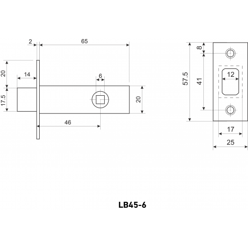 Задвижка АЛЛЮР АРТ LB45-6 MBN графит 6мм без ручек (100)