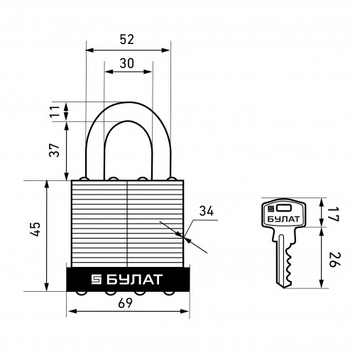 БУЛАТ ВС 0165 стальной 5кл. d=11мм Замок навесной (24,6)