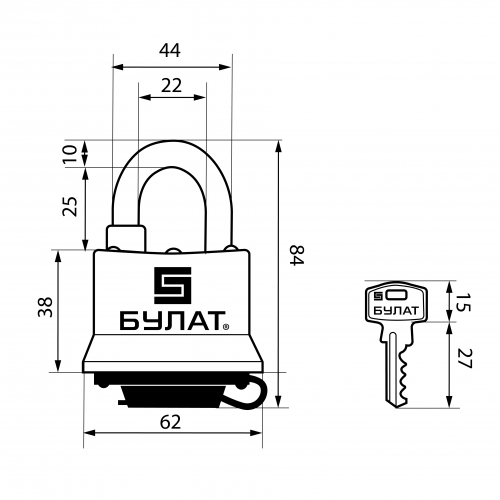 БУЛАТ ВС 0350/0350-01 ПОД ОДИН КЛЮЧ компл.- 2шт 5кл. d=10мм Замок навесной (24,6)