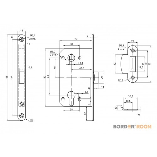 Рязань BORDER ROOM хром (хедер) 81802 Защелка (30)