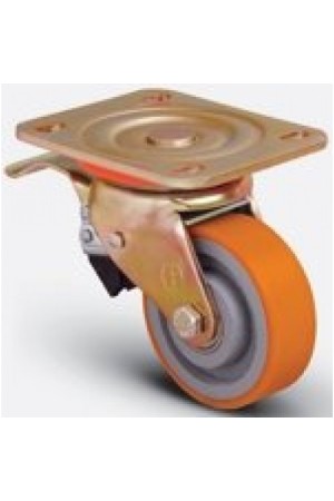Колесо полиуретановое поворотное с тормозом, диск-чугун, 125 мм ( ED01 VBP 125 F )