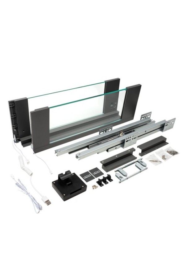 Система Lembox со стеклянными боковинами и LED-подсветкой, H=167, L=500, серый
