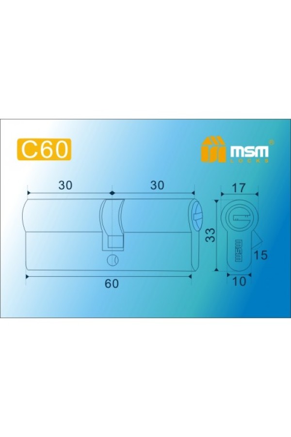 Цилиндровый механизм, латунь<br>Перфорированный ключ-ключ C60 мм Полированная латунь (PB)