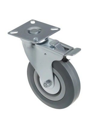 Колесо серая мягкая резина поворотное с тормозом 125мм (SCGB55) 5054125М