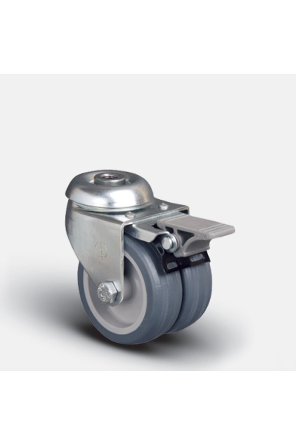 Колесо аппаратное сдвоенное под болт М10 с тормозом 75 мм ( ET04 MKT 75 F ), диск-полипропилен ET04-MKT-75-F