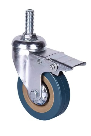 Колесо серая резина болтовое крепление с тормозом (металл) (М12) 125мм (SCTGB55) 3064125