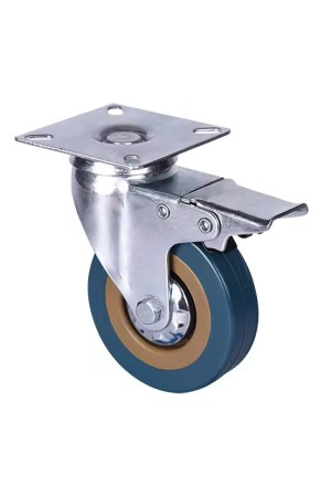 Колесо серая резина поворотное с тормозом (металл) 125мм (SCGB55) 3054125