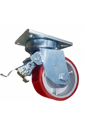 Колесо большегрузное полиуретановое СВЕРХМОЩНОЕ поворотное с тормозом 200мм шариковый подшипник 1053200-B ТГ