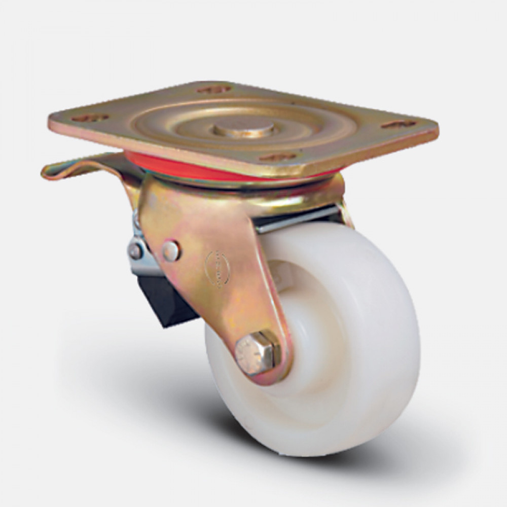 Колесо большегрузное нейлоновое поворотное с тормозом 100 мм ( ED01-HKZ-100-F )