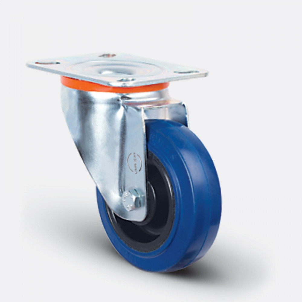 Колесо эластичная синяя резина поворотное 100 мм диск-полиамид (EM01 ZMRm 100)