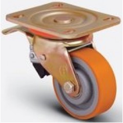Колесо полиуретановое поворотное с тормозом, диск-чугун, 100 мм ( ED01 VBP 100 F )