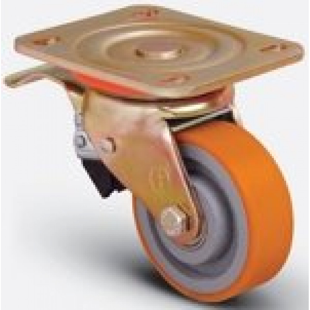 Колесо полиуретановое поворотное с тормозом, диск-чугун, 125 мм ( ED01 VBP 125 F )