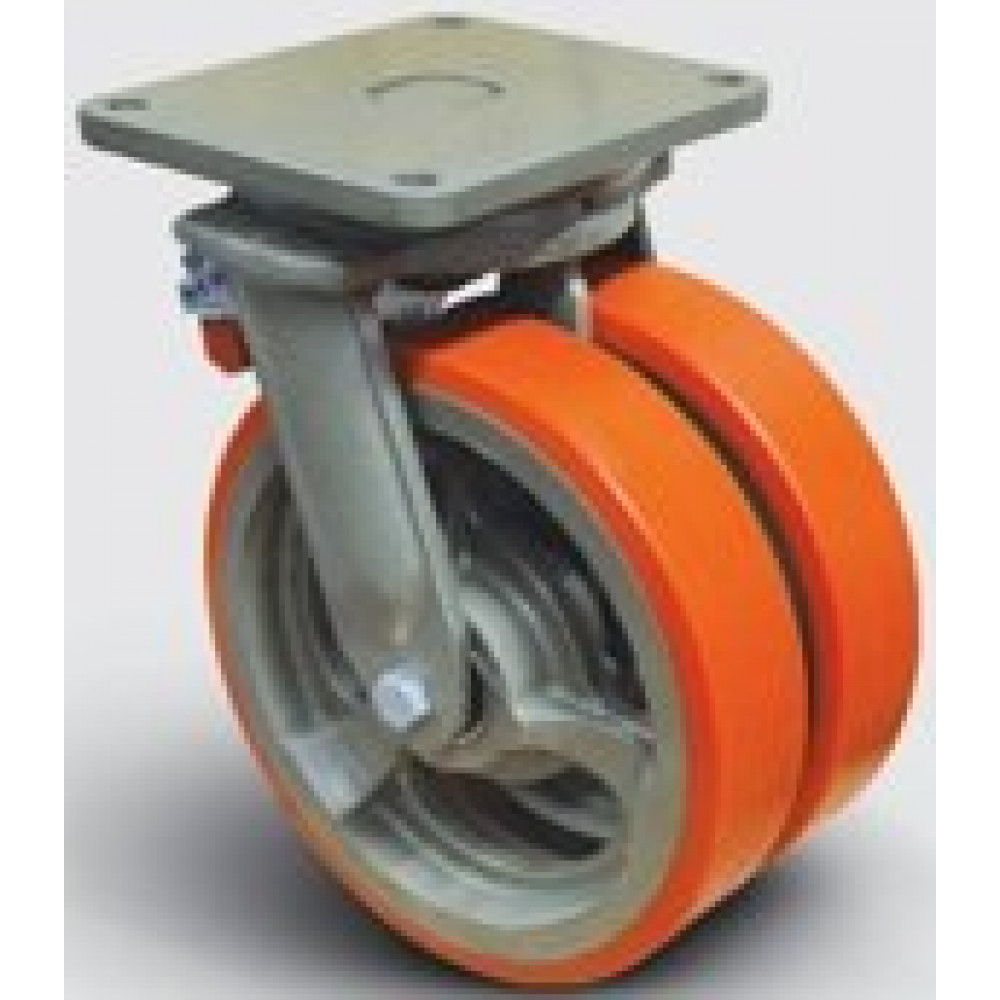 Колесо полиуретановое сдвоенное поворотное с тормозом 350 мм ( EW01 VBP 350 F ), диск-чугун