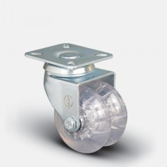 Колесо, прозрачный полиуретан, сдвоенное поворотное 50 мм ( ET01 DKP 50 )