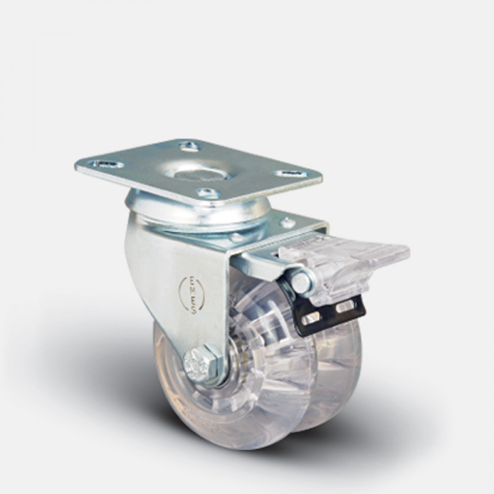 Колесо сдвоенное поворотное с тормозом (прозрачный полиуретан) 50 мм ( ET01 DKP 50 F )