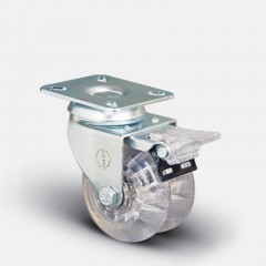 Колесо сдвоенное поворотное с тормозом (прозрачный полиуретан) 50 мм ( ET01 DKP 50 F )