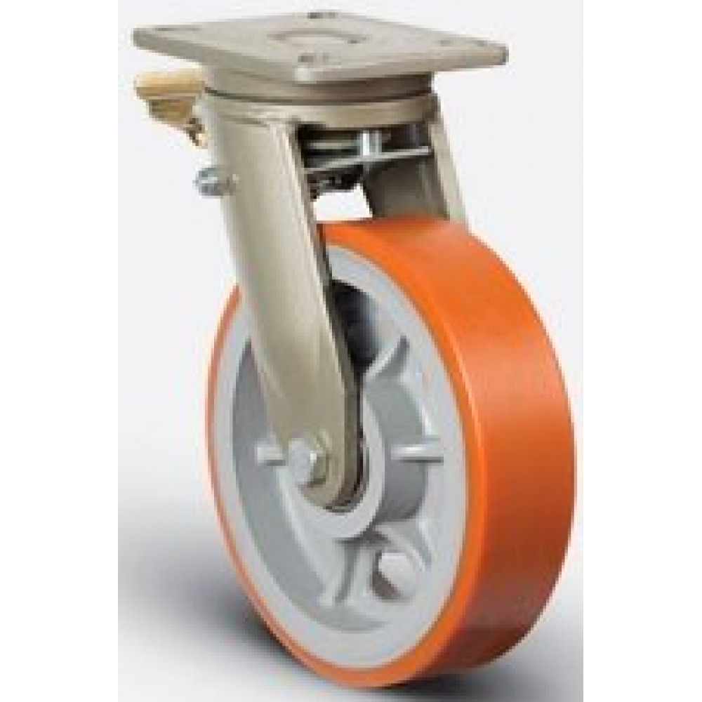 Колесо полиуретановое сверхмощное поворотное с тормозом 300 мм ( EV01 VBP 300 F ), диск-чугун