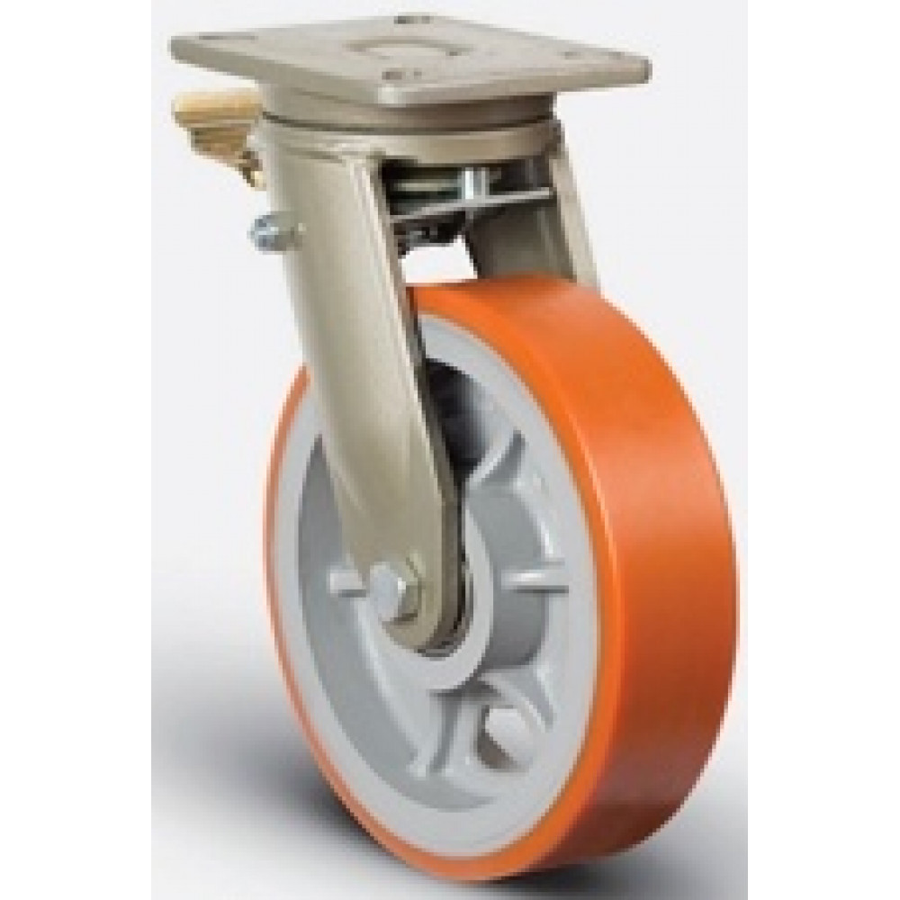 Колесо полиуретановое сверхмощное поворотное с тормозом 250 мм ( EV01 VBP 250 F ), диск-чугун