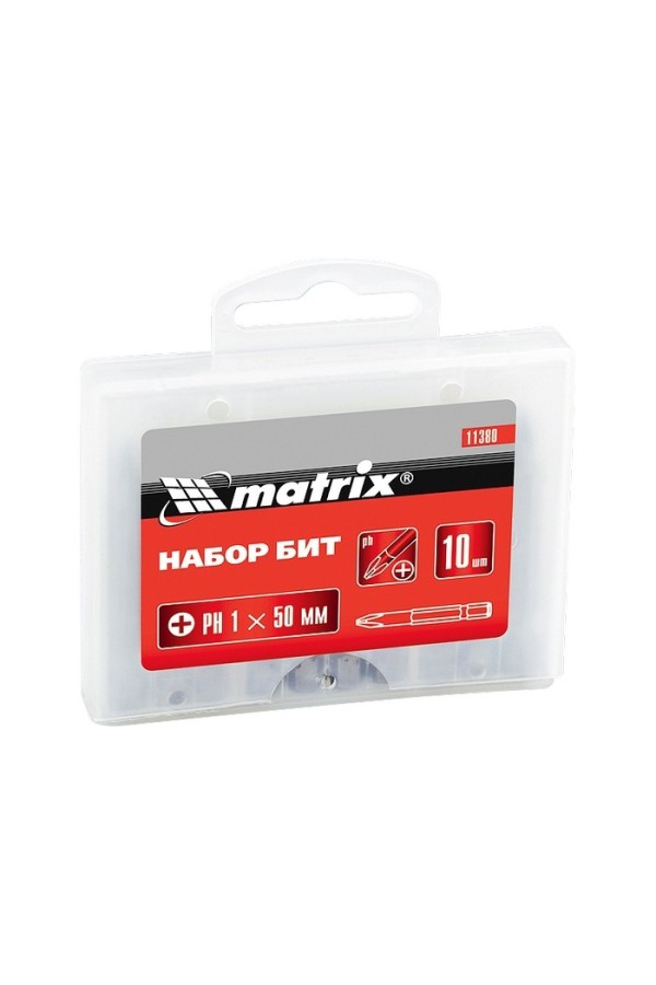 Бита PZ1 x 50 мм, сталь 45Х, 10 шт, пластиковый бокс Matrix