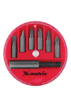 Набор бит, магнитный адаптер для бит, сталь 45Х, 7 предметов, пластиковый кейс Matrix