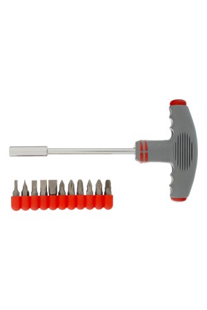 Отвертка с Т-образной эргономичной ручкой и набором бит, 11 шт, CrV Matrix