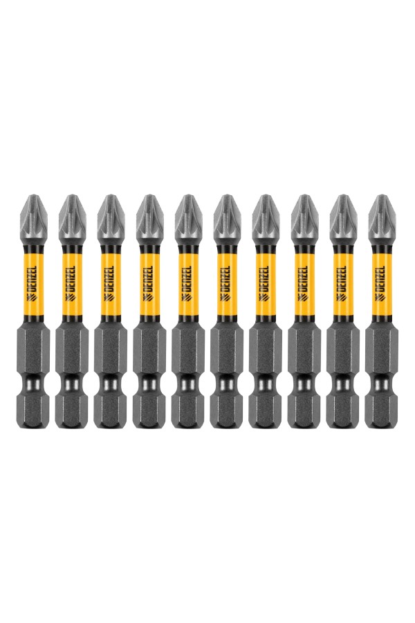 Бита IMPACT, PZ2x50 мм, лазерная обработка шлица, сталь S2, 10 шт., Е 6,3 Denzel