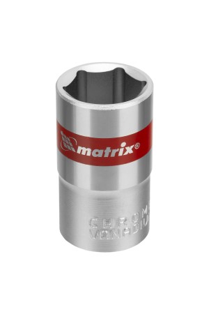 Головка торцевая, 16 мм, шестигранная, CrV, под квадрат 1/2, хромированная Matrix