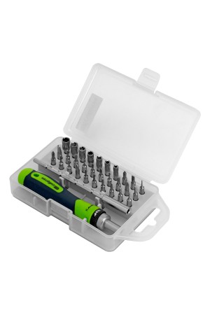 Отвертка реверсивная для точных работ с набором бит и торцевых головок, 32 предмета, CrV Сибртех