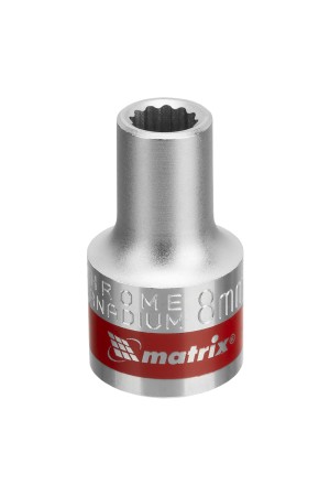 Головка торцевая, 8 мм, двенадцатигранная, CrV, под квадрат 1/2, хромированная Matrix