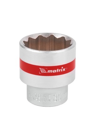 Головка торцевая, 30 мм, двенадцатигранная, CrV, под квадрат 1/2, хромированная Matrix