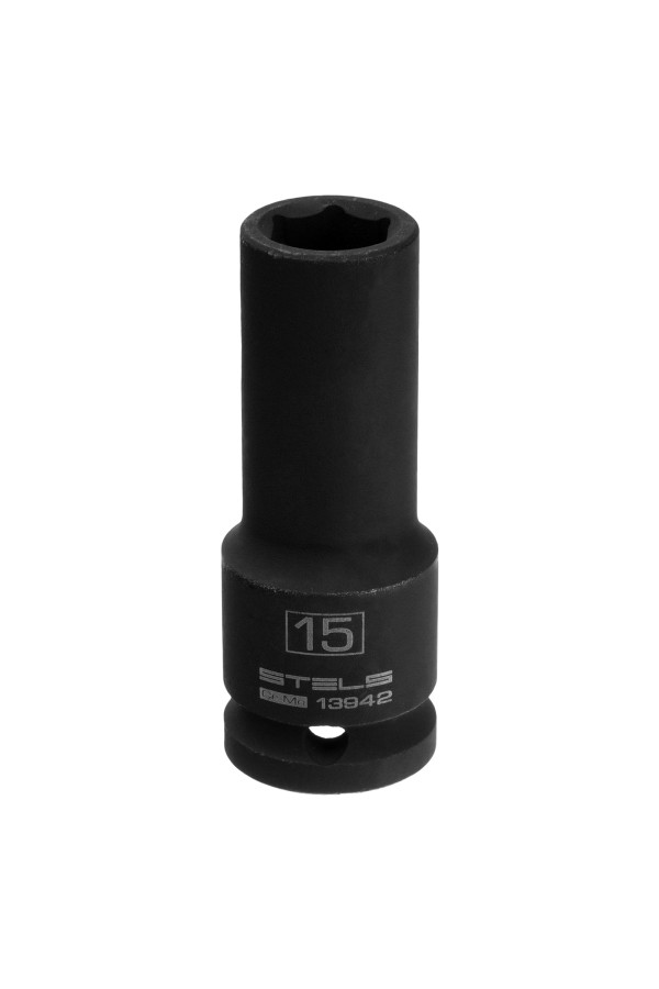 Головка ударная удлиненная шестигранная, 15 мм, 1/2, CrMo Stels