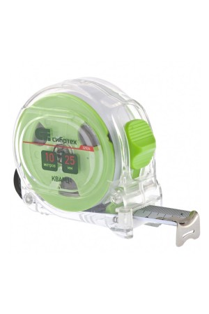Рулетка Кварц,прозрачный корпус,амортизатор,10 м х 25 мм Сибртех