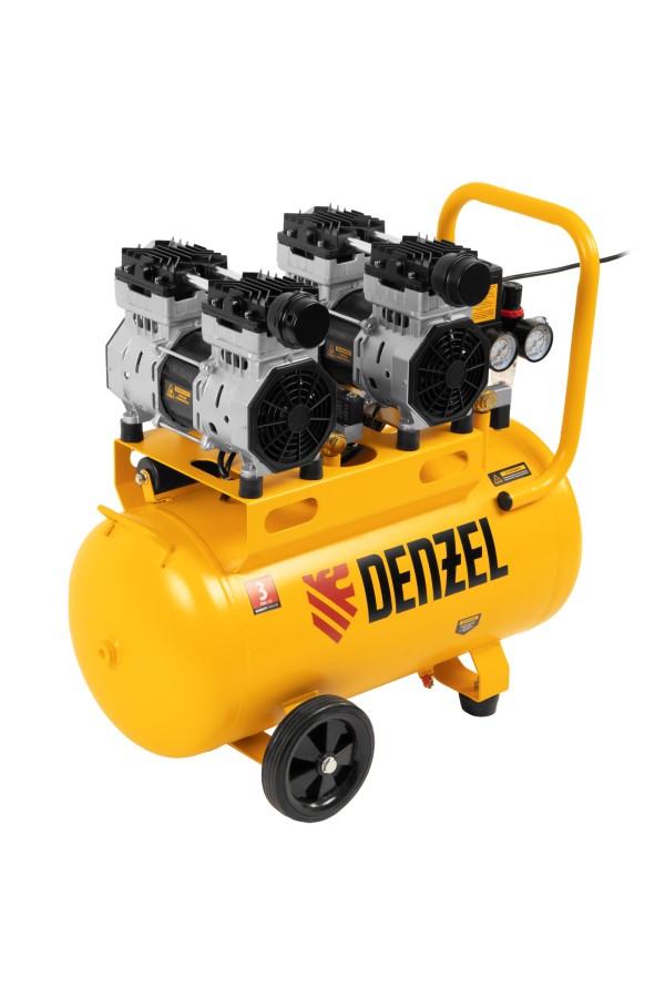 Компрессор безмасляный, малошумный DLS 1500/50, 1500 ВТ, 2x750, 50 л, 260 л/мин Denzel
