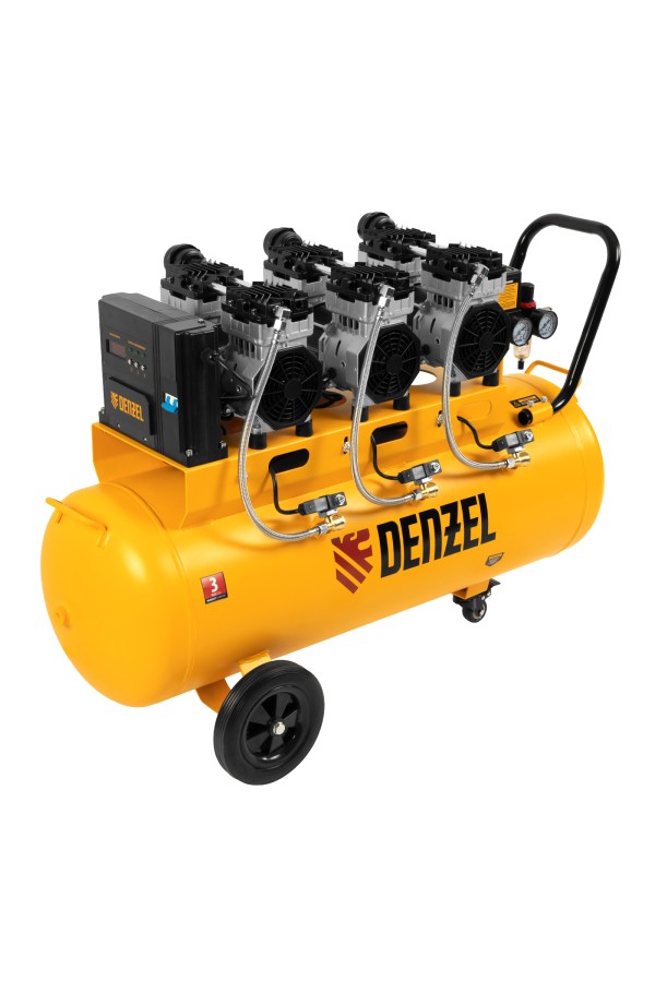 Компрессор безмасляный, малошумный  DLS 2250/100, 2250 Вт, 3x750, 100 л, 410 л/мин блок управления/ Denzel