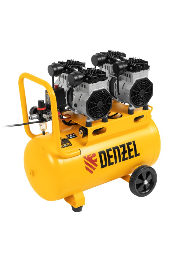 Компрессор безмасляный, малошумный DLS 2200/50, 2200 Вт, 2x1100, 50 л, 380 л/мин Denzel