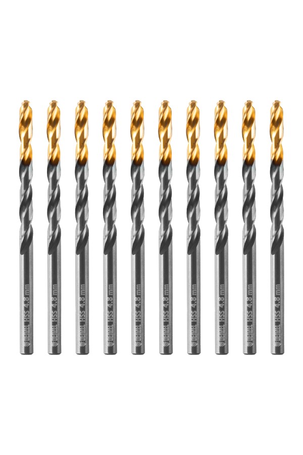 Сверло по металлу, 4,8 мм, HSS-Tin, Golden Tip, 10 шт. Denzel