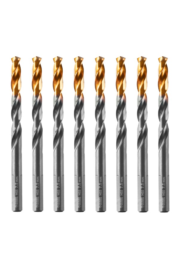 Сверло по металлу, 7,5 мм, HSS-Tin, Golden Tip, 8 шт. Denzel
