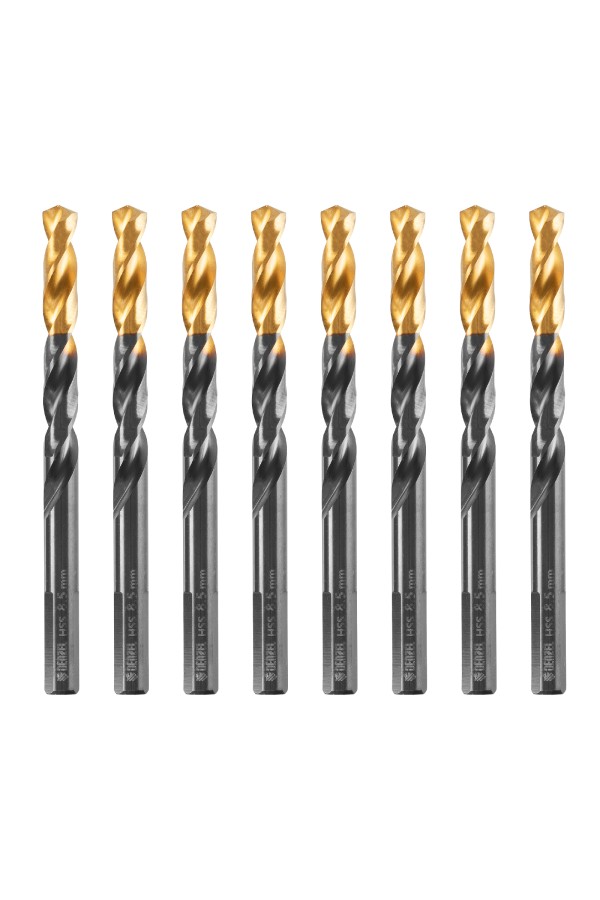 Сверло по металлу, 8,5 мм, HSS-Tin, Golden Tip, 8 шт. Denzel