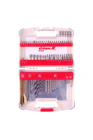 Набор сверл комбинированный, сверла по металлу 1-6 мм, бетону 4-8 мм, дереву 3-8 мм, перовые 16,22 мм, биты 44 шт, адаптер, головки 6 шт, 75 предметов Pro Matrix