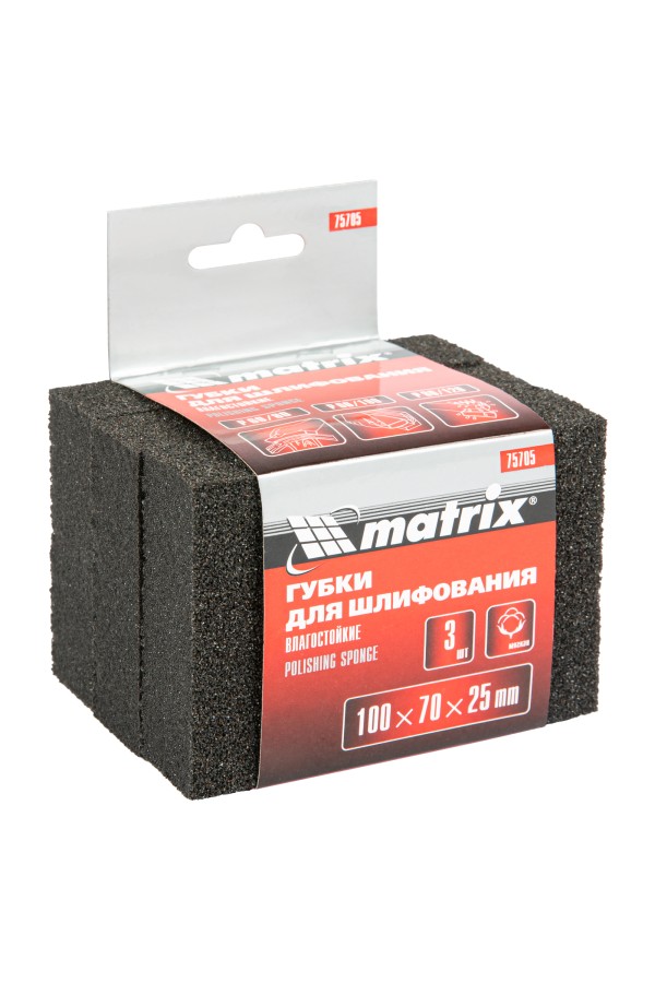 Губка для шлифования, 100 х 70 х 25 мм, мягкая, 3 шт, P 60/80, P 60/100, P 80/120 Matrix