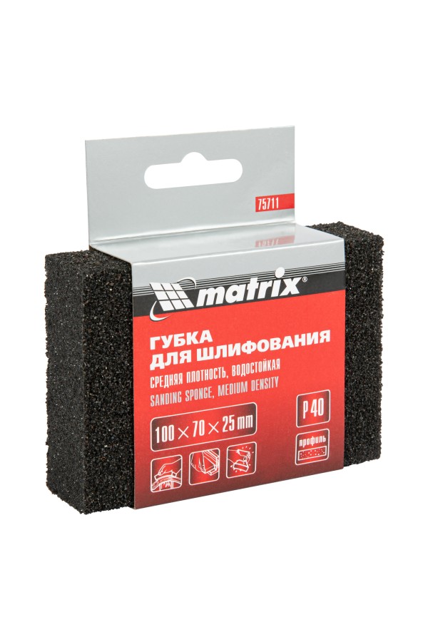 Губка для шлифования, 100 х 70 х 25 мм, средняя плотность, P 40 Matrix